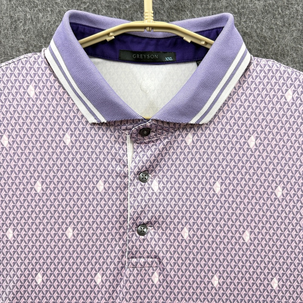 Greyson Polo Shirt Mens XXL Violet White Geometric Performance Short Sleeve Golf